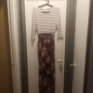 Striped and Floral Maxi Dress